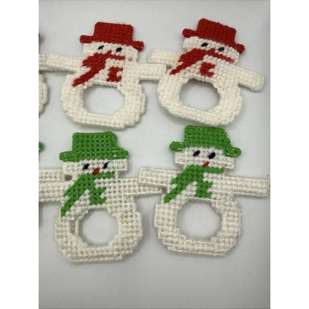 Vintage Needlepoint Christmas Napkin Ring Holders Santa Set Of 8‎